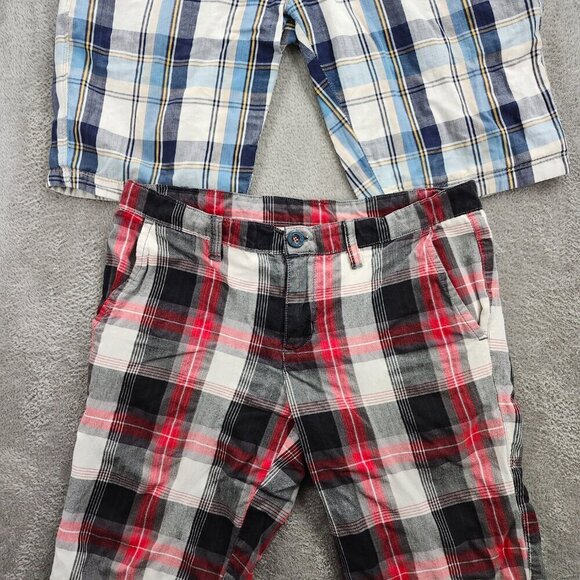 Bossini Shorts Men's Size 33 Plaid 2 Pairs Blue Red White Reversable Chono Class - Picture 3 of 13